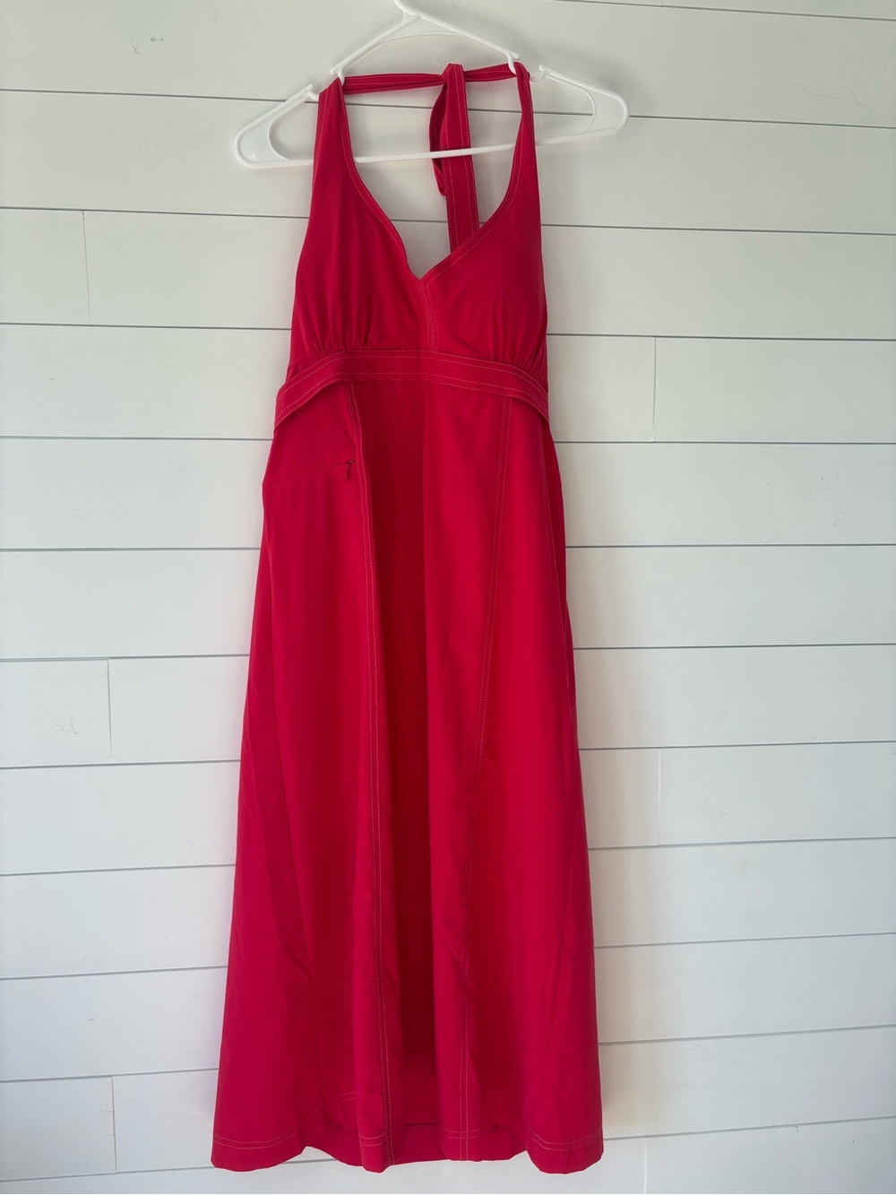 Athleta Pink Halter Midi Dress 12 Tall Built In Bra Pocket Active Travel - Picture 3 of 14